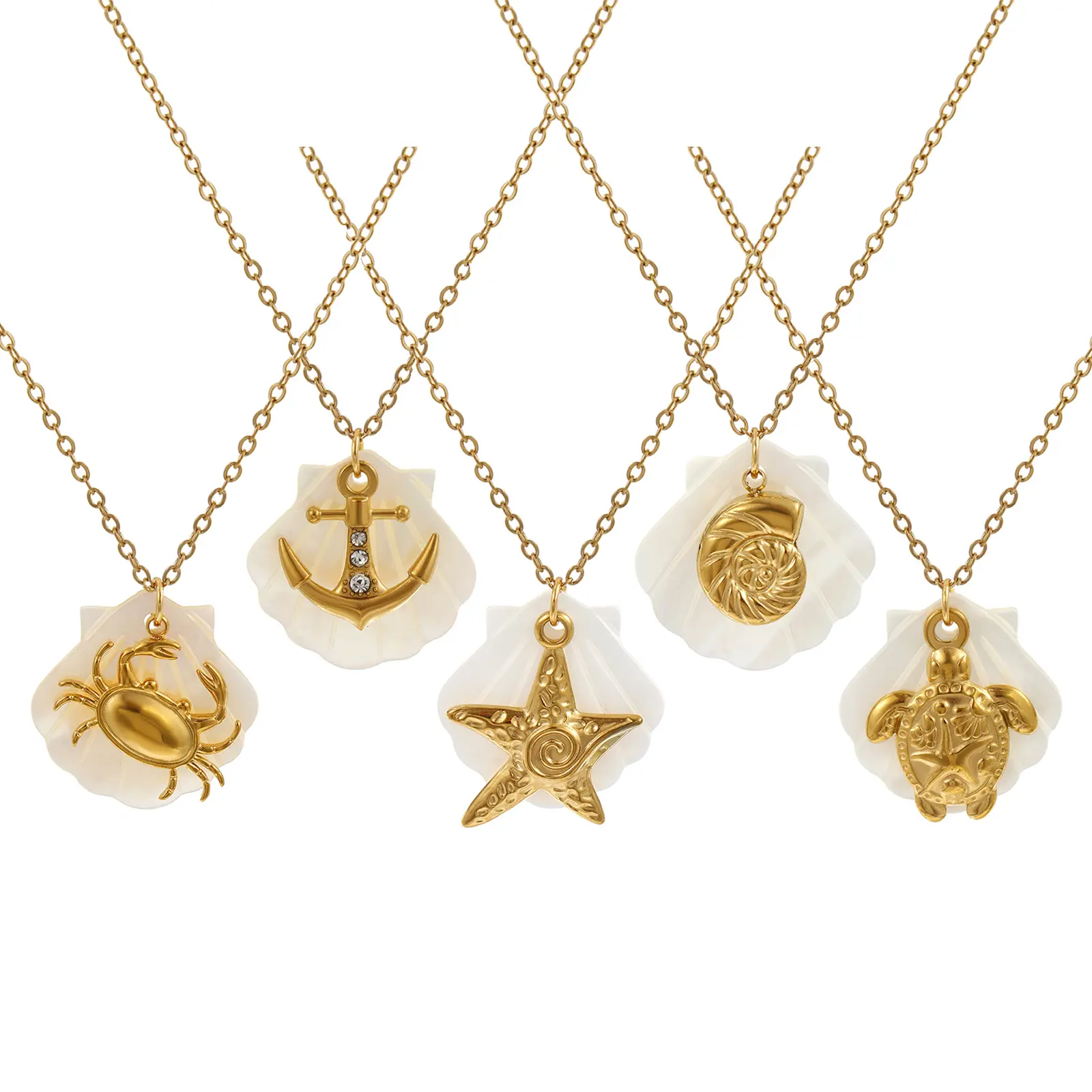 1 Piece Ocean Pendant Necklace 18K Real Gold Plated 304 Stainless Steel Crab Starfish Turtle Shell Jewelry For Women Gift 45cm