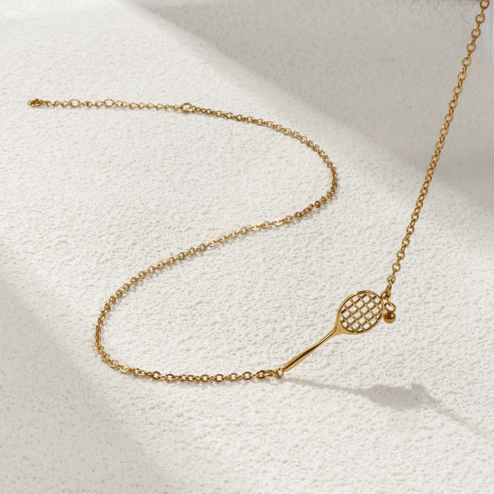 304 Stainless Steel Sport Pendant Necklace 18K Real Gold Plated Cable Chian Racket Charms Necklace For Women Jewelry Gift 45cm