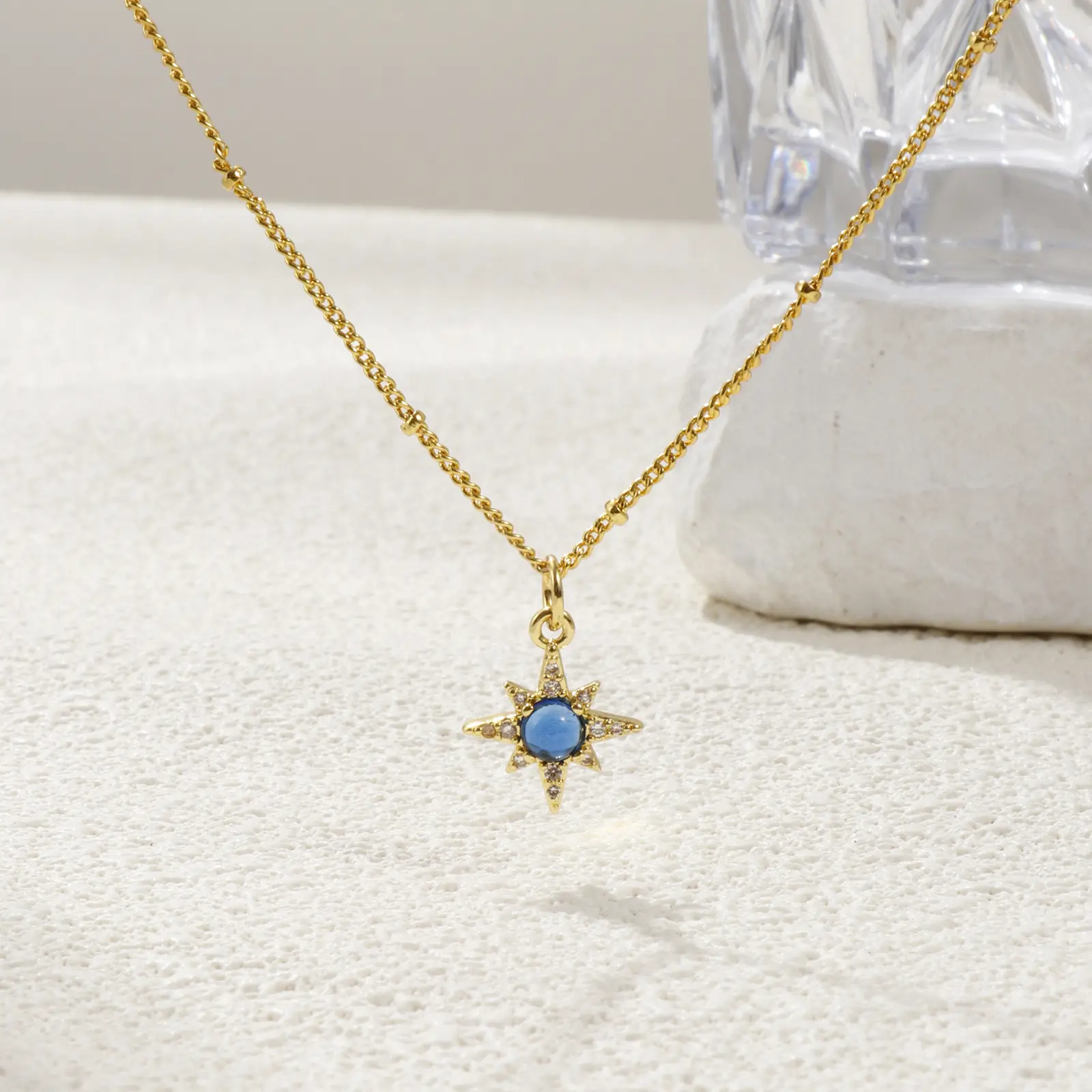 18K Real Gold Plated Galaxy Necklace Brass Cubic Zirconia Dark Blue Star Pendant Necklace For Women Fashion Gift 45cm