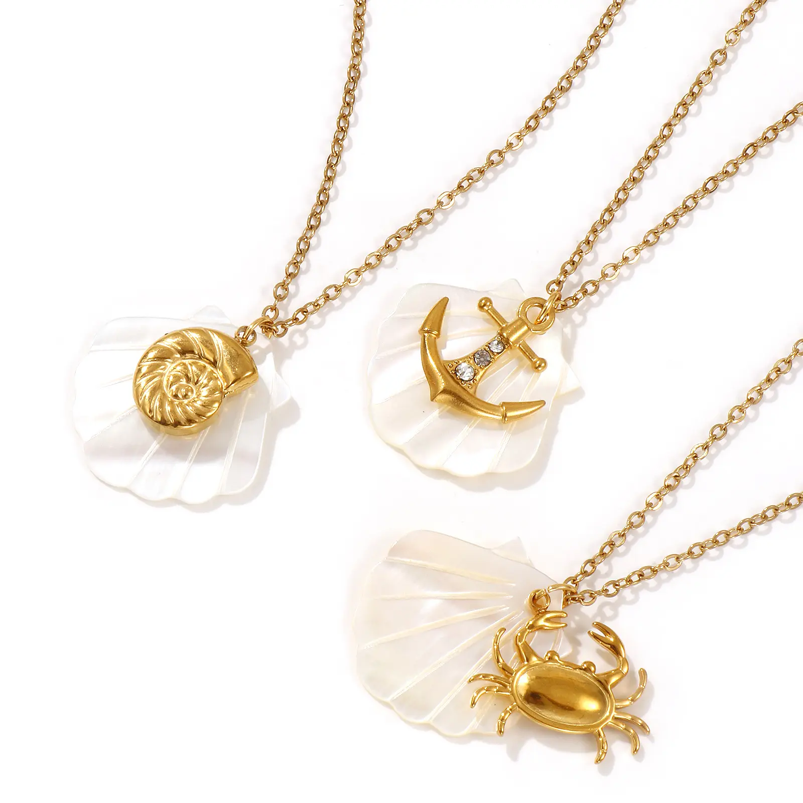 1 Piece Ocean Pendant Necklace 18K Real Gold Plated 304 Stainless Steel Crab Starfish Turtle Shell Jewelry For Women Gift 45cm