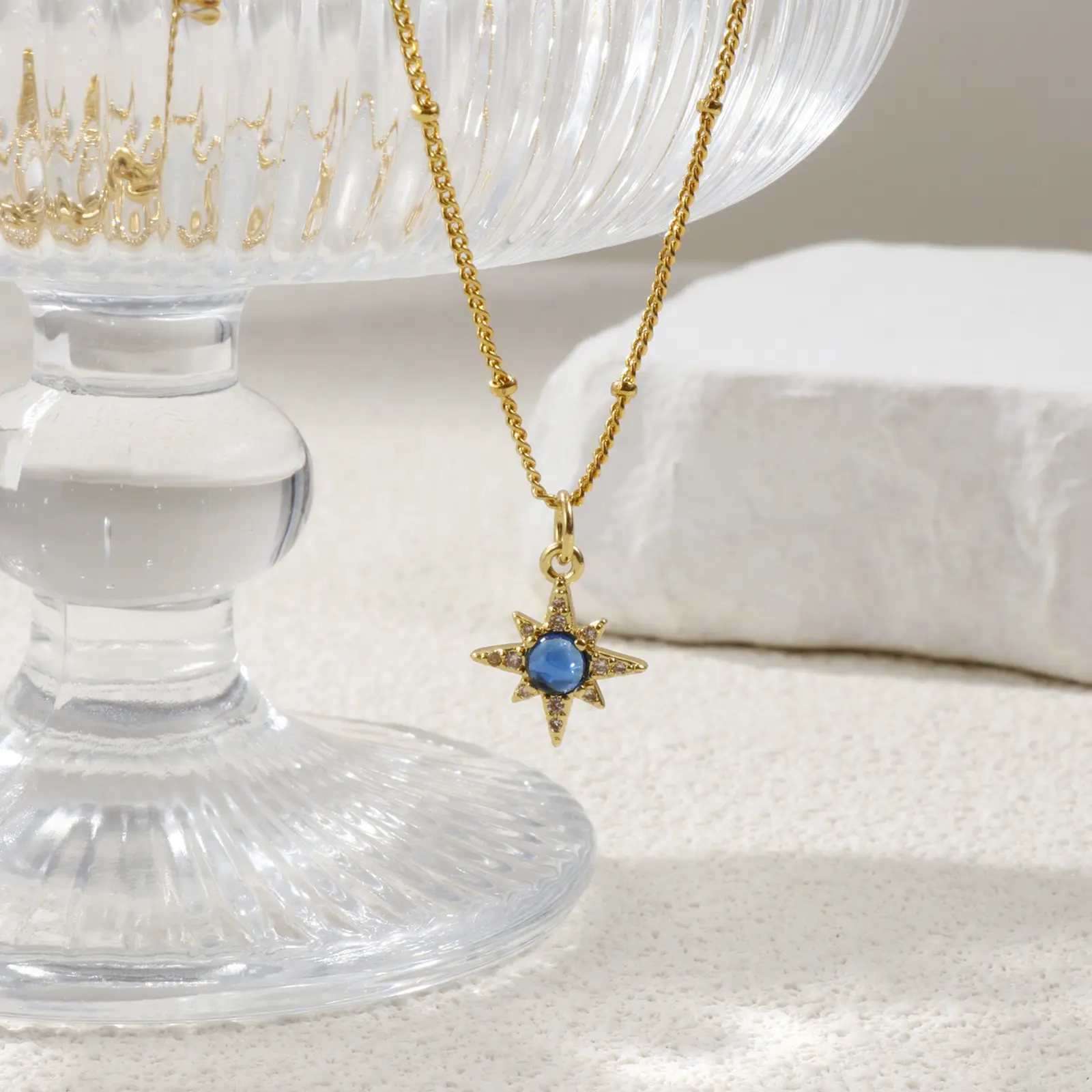 18K Real Gold Plated Galaxy Necklace Brass Cubic Zirconia Dark Blue Star Pendant Necklace For Women Fashion Gift 45cm