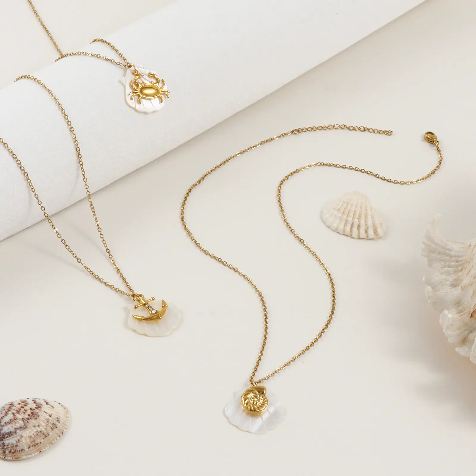 1 Piece Ocean Pendant Necklace 18K Real Gold Plated 304 Stainless Steel Crab Starfish Turtle Shell Jewelry For Women Gift 45cm