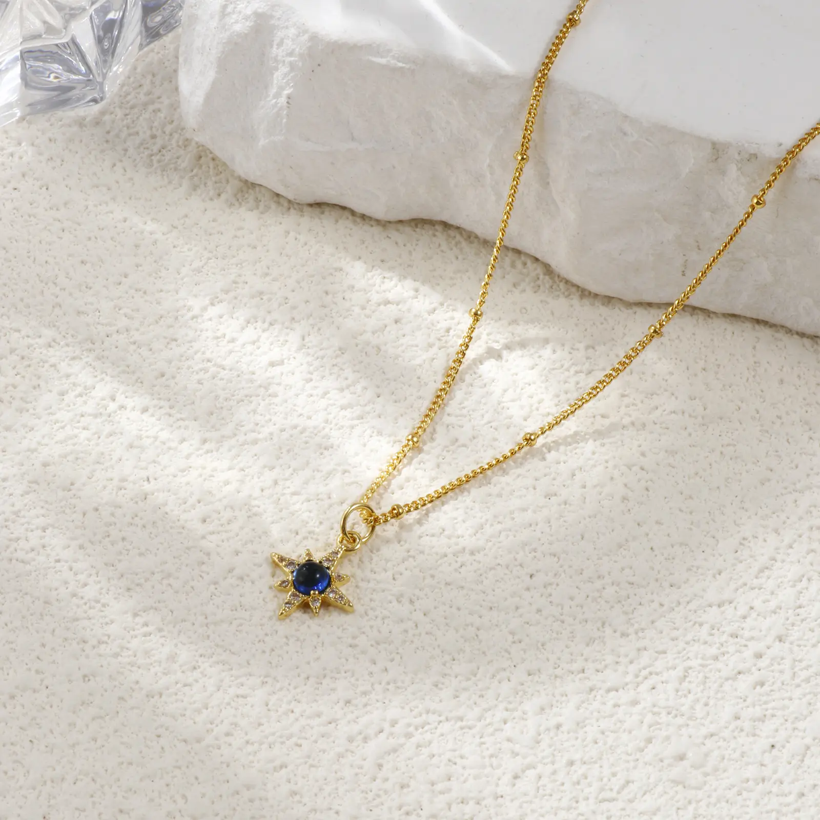 18K Real Gold Plated Galaxy Necklace Brass Cubic Zirconia Dark Blue Star Pendant Necklace For Women Fashion Gift 45cm