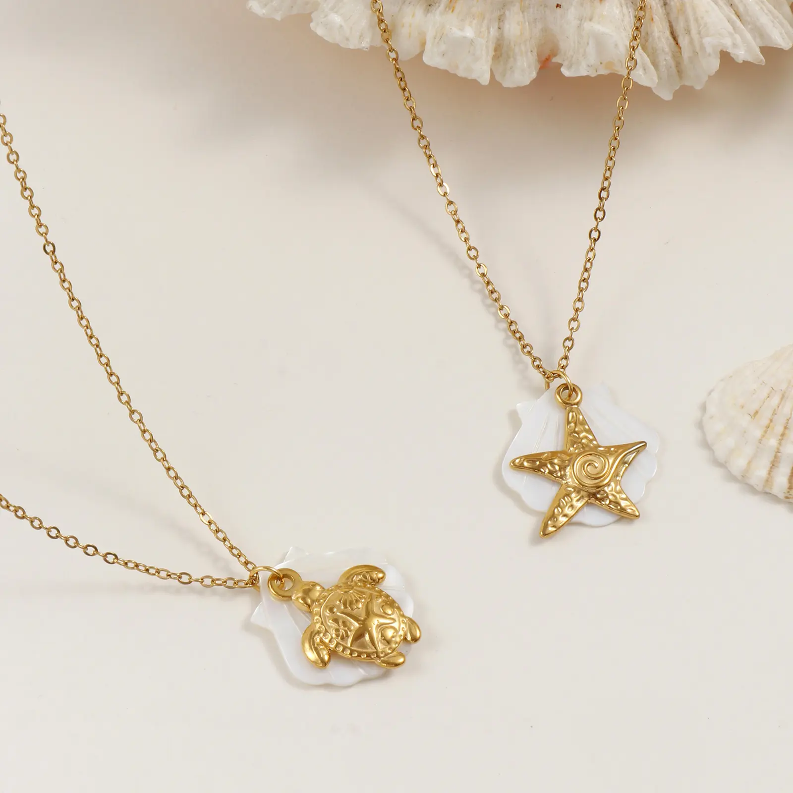 1 Piece Ocean Pendant Necklace 18K Real Gold Plated 304 Stainless Steel Crab Starfish Turtle Shell Jewelry For Women Gift 45cm