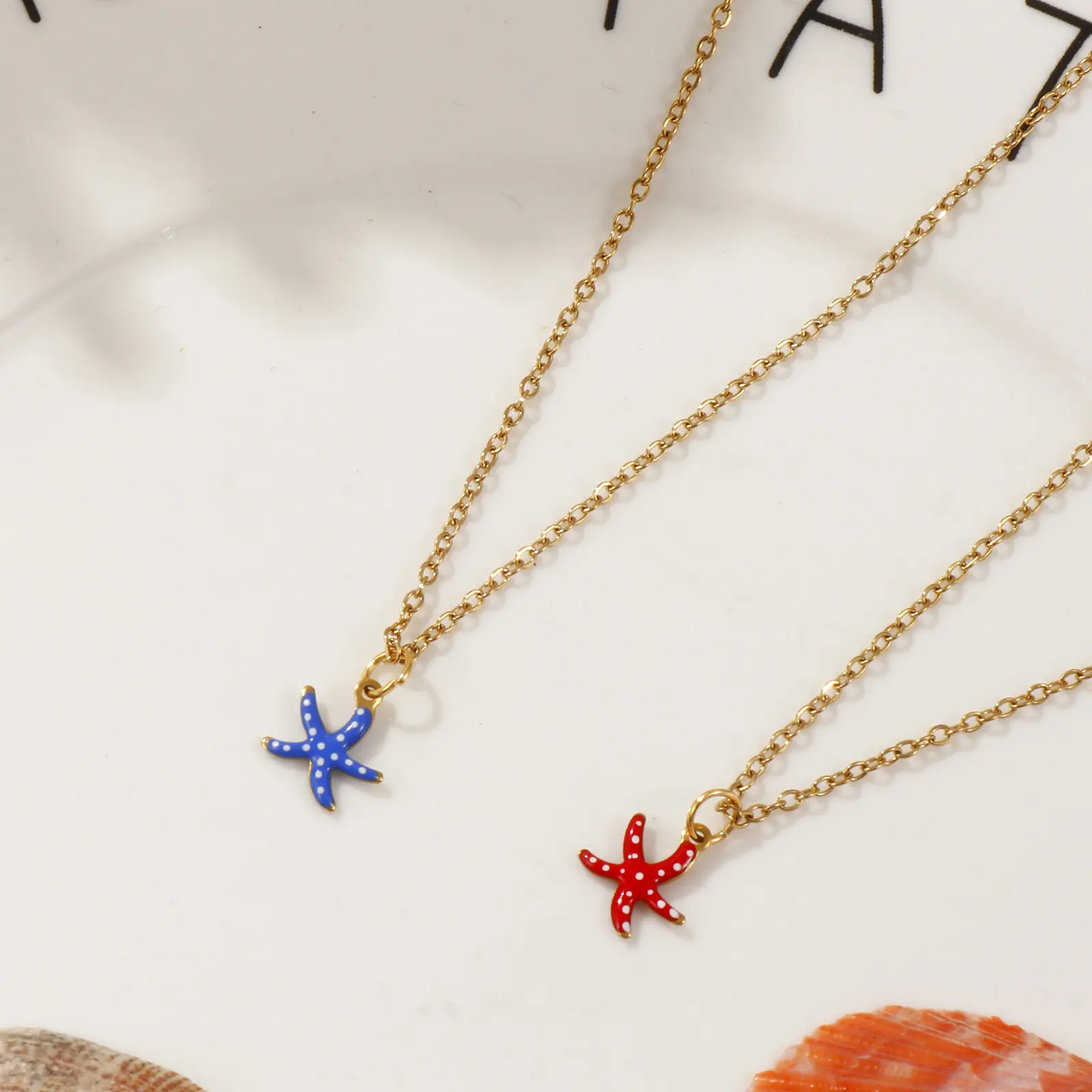 Ocean Spot Starfish Pendant Necklace 304 Stainless Steel Link Chain 18K Gold Plated Double Enamel Charm For Women Jewelry Gift