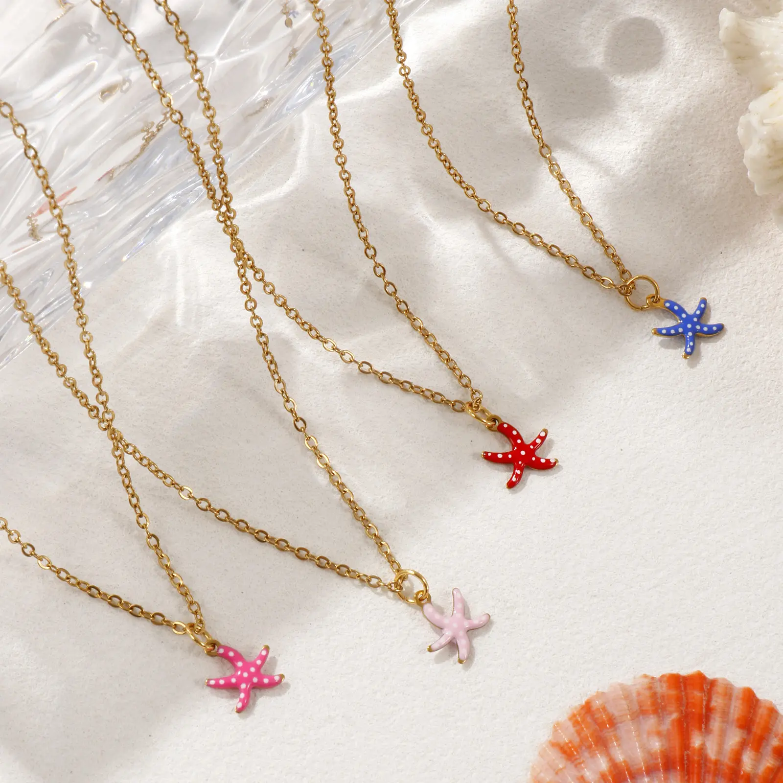 Ocean Spot Starfish Pendant Necklace 304 Stainless Steel Link Chain 18K Gold Plated Double Enamel Charm For Women Jewelry Gift