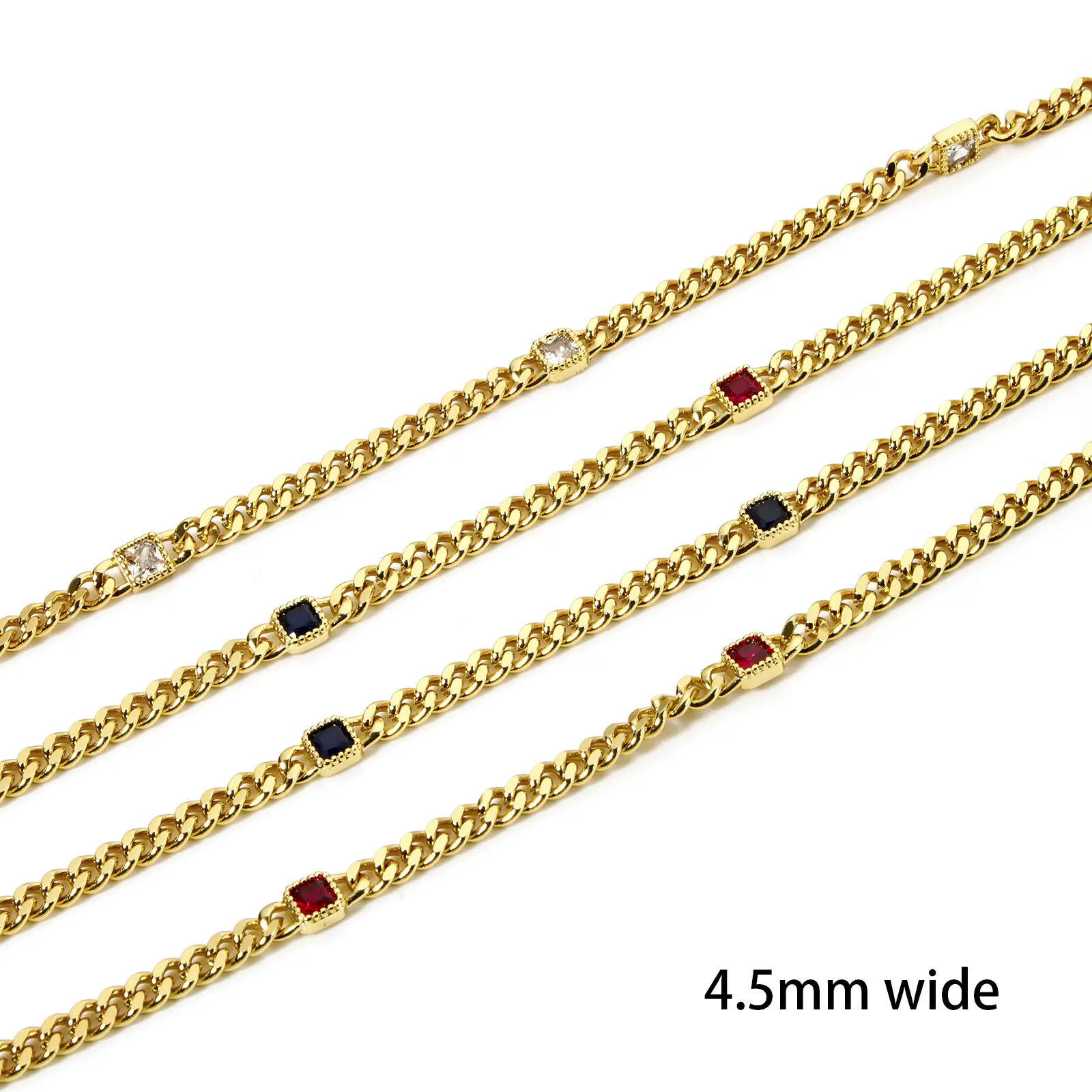 Brass Curb Link Chain For Handmade DIY Jewelry Making Findings Square 18K Real Gold Plated 4.5mm, 1 meter