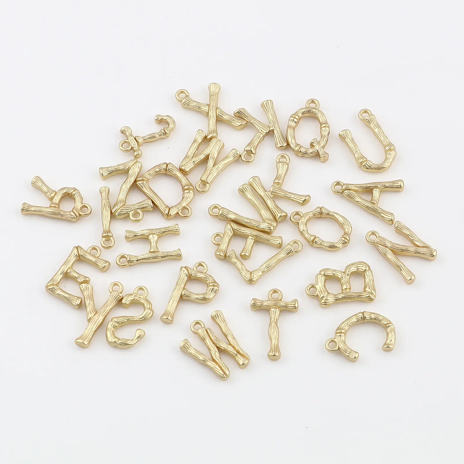 10 PCs Zinc Alloy Alphabet Charms "A-Z "Letter Matt Gold Color Pendants Bamboo Shape Metal 26 Capital Charm Fit Jewelry Crafts