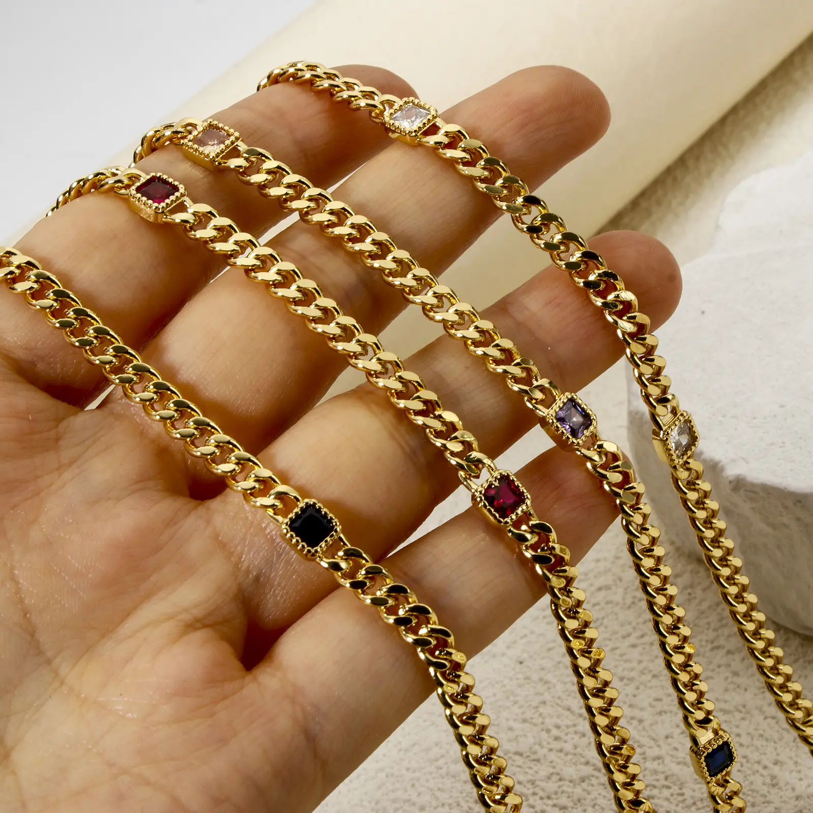 Brass Curb Link Chain For Handmade DIY Jewelry Making Findings Square 18K Real Gold Plated 4.5mm, 1 meter