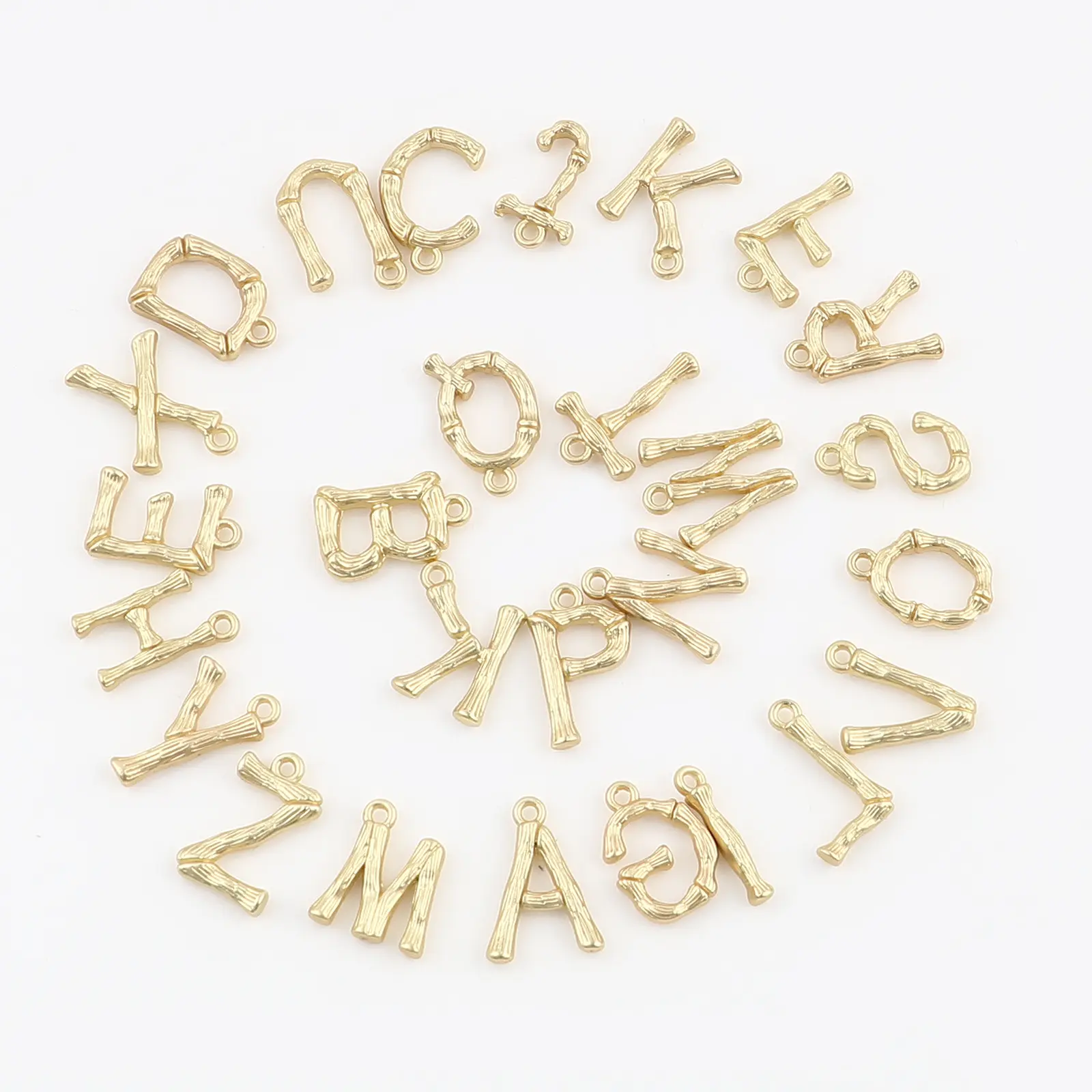 10 PCs Zinc Alloy Alphabet Charms "A-Z "Letter Matt Gold Color Pendants Bamboo Shape Metal 26 Capital Charm Fit Jewelry Crafts