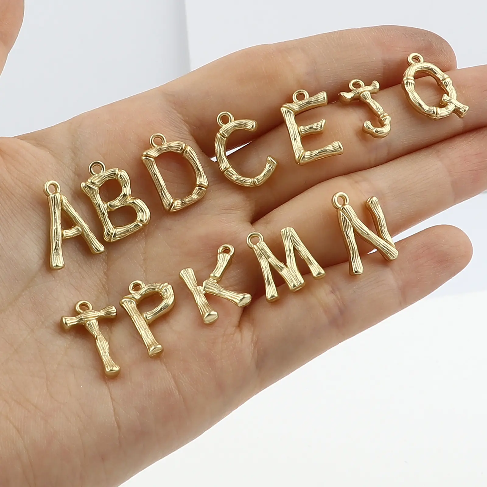 10 PCs Zinc Alloy Alphabet Charms "A-Z "Letter Matt Gold Color Pendants Bamboo Shape Metal 26 Capital Charm Fit Jewelry Crafts