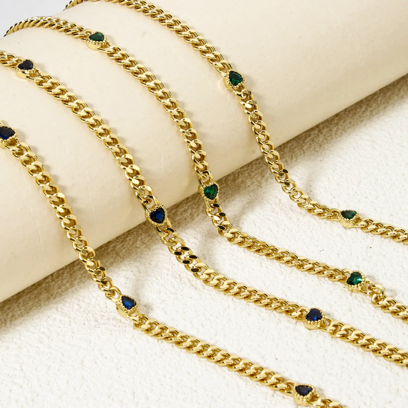 1 meter Brass Curb Link Chain For Handmade DIY Jewelry Making Findings Heart 18K Real Gold Plated 4.5mm