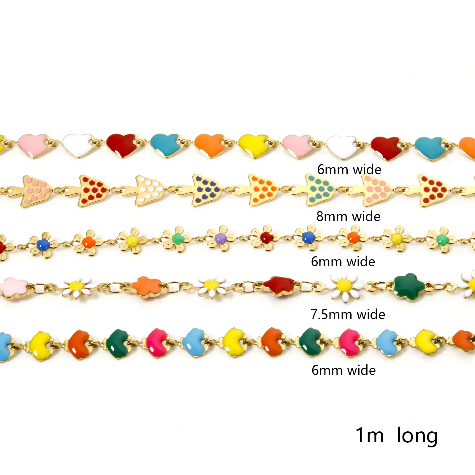 1 Meter Valentine's Day Flower Heart Flower Tree Link Chain Colorful Stainless Steel For Handmade Jewelry Making Bracelet DIY