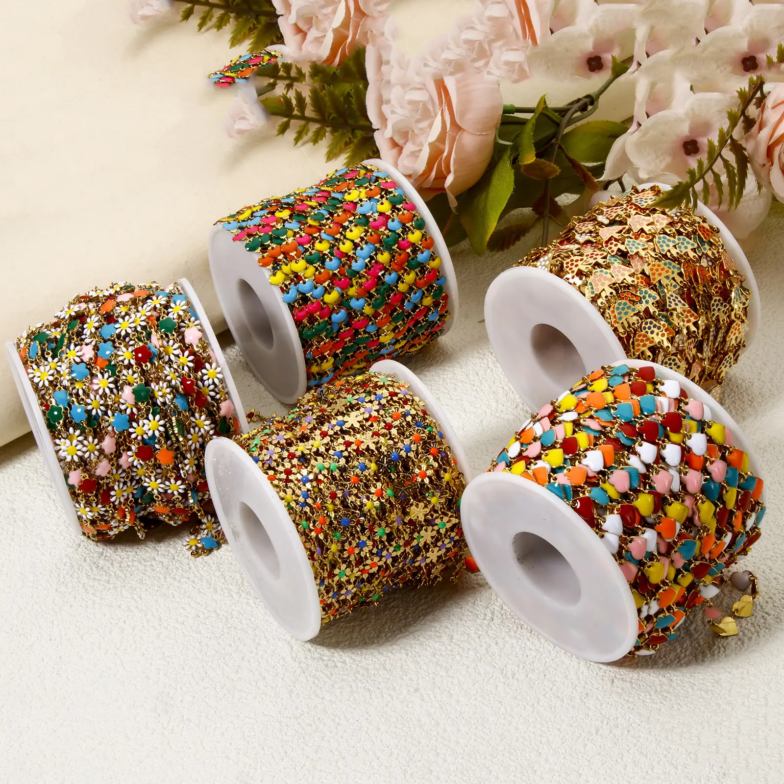 1 Meter Valentine's Day Flower Heart Flower Tree Link Chain Colorful Stainless Steel For Handmade Jewelry Making Bracelet DIY
