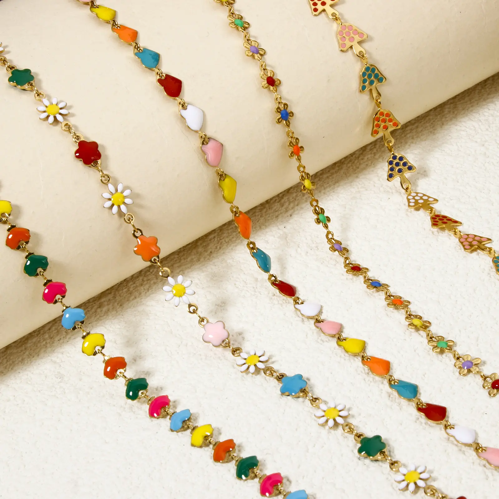 1 Meter Valentine's Day Flower Heart Flower Tree Link Chain Colorful Stainless Steel For Handmade Jewelry Making Bracelet DIY