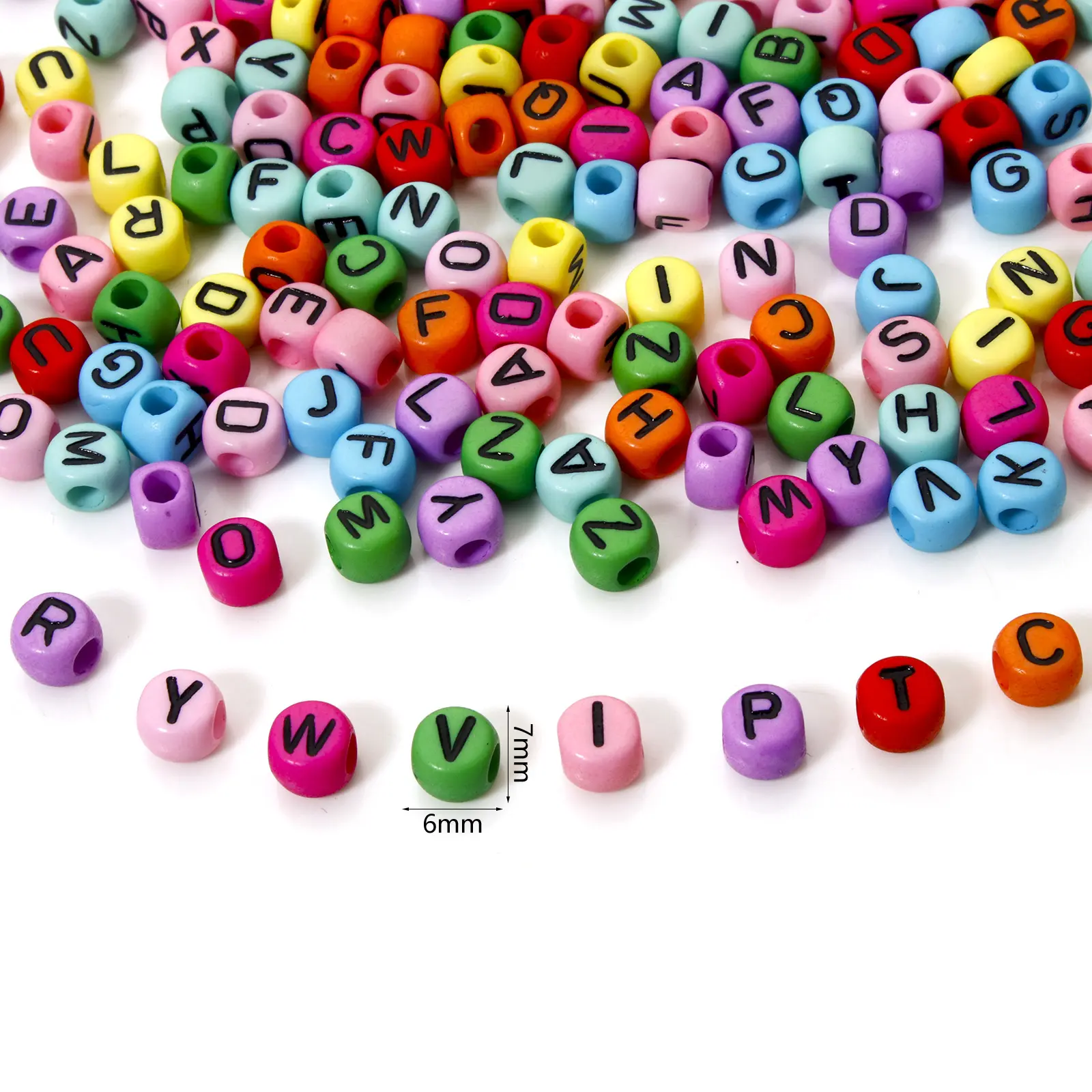 500 PCs Acrylic Beads For DIY Jewelry Making Flat Round At Random Mixed Message " A-Z " About 7mm x 6mm, Hole: Approx 2.6mm