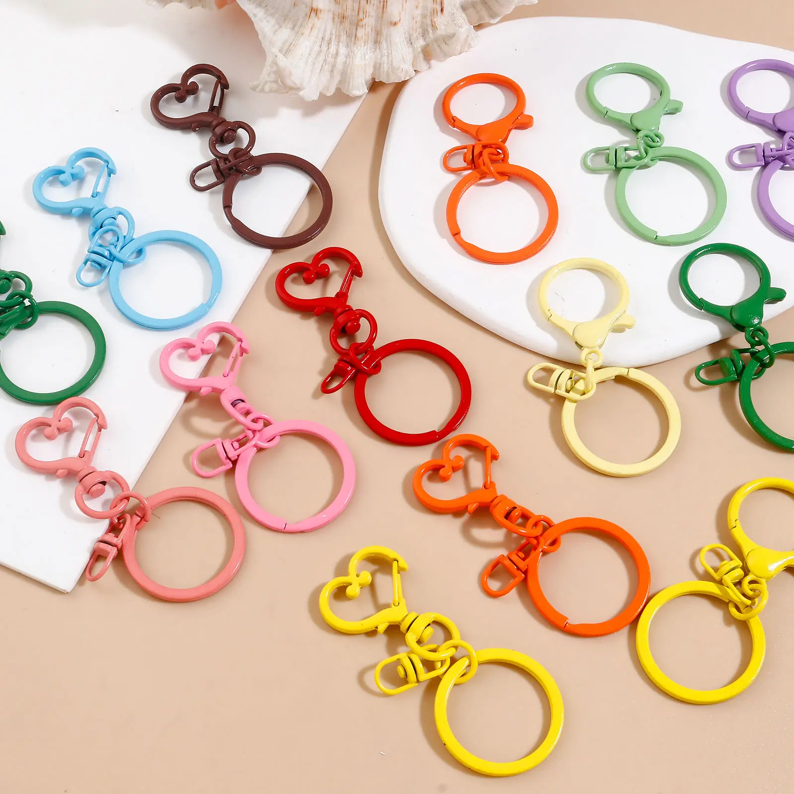 Colorful Zinc Based Alloy Keychain & Keyring Mixed Color Round Dot Painted Open Jump Ring Buckle Ring Key For diy Jewelry, 10PCs