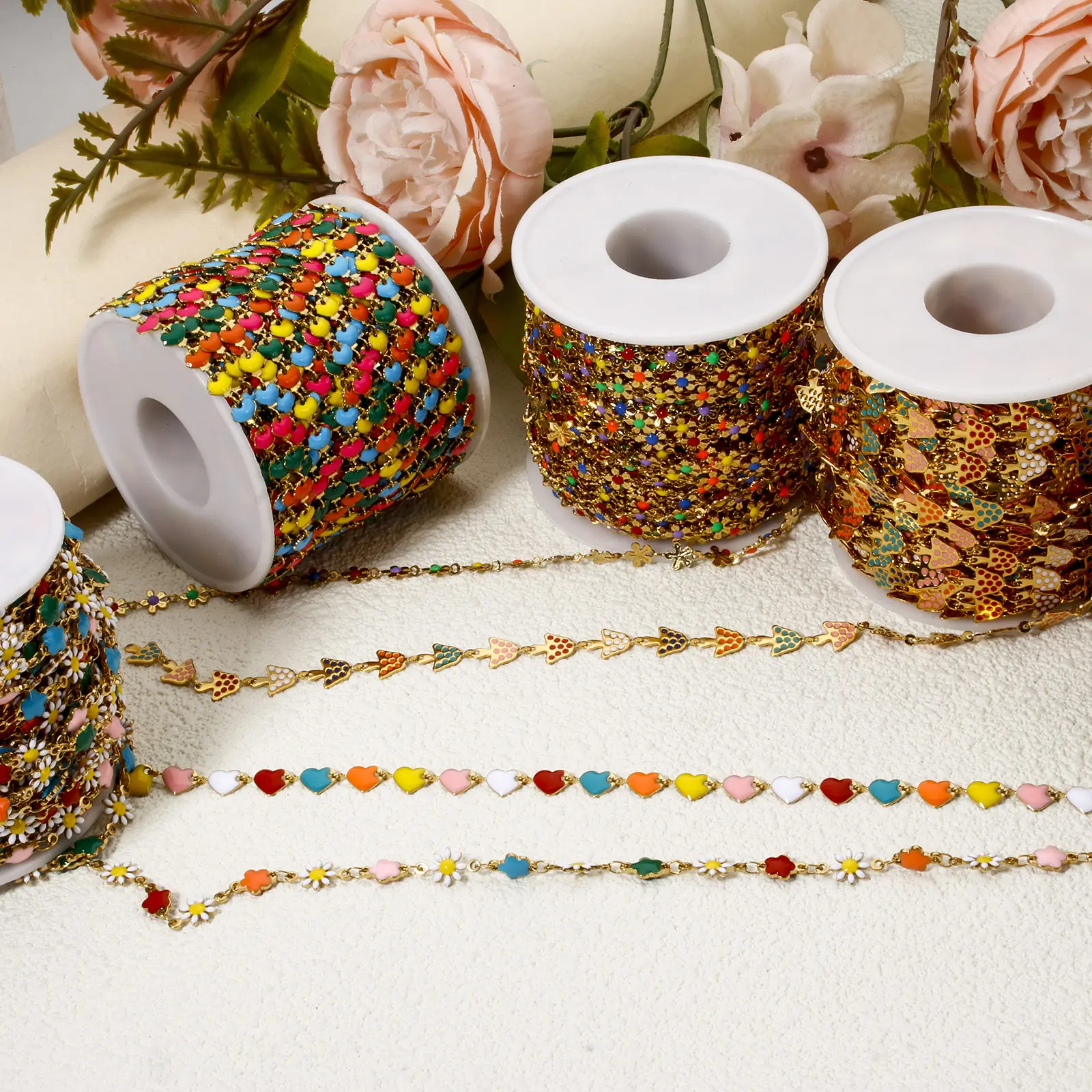 1 Meter Valentine's Day Flower Heart Flower Tree Link Chain Colorful Stainless Steel For Handmade Jewelry Making Bracelet DIY