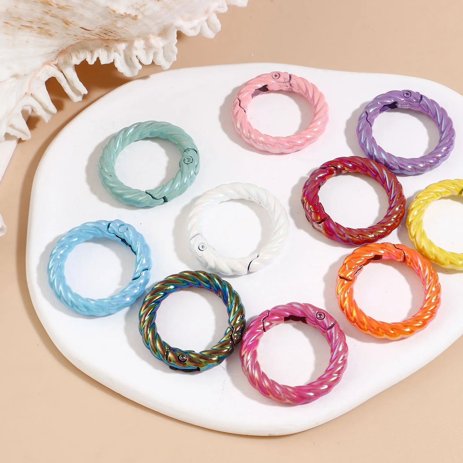 Colorful Zinc Based Alloy Keychain & Keyring Mixed Color Round Dot Painted Open Jump Ring Buckle Ring Key For diy Jewelry, 10PCs