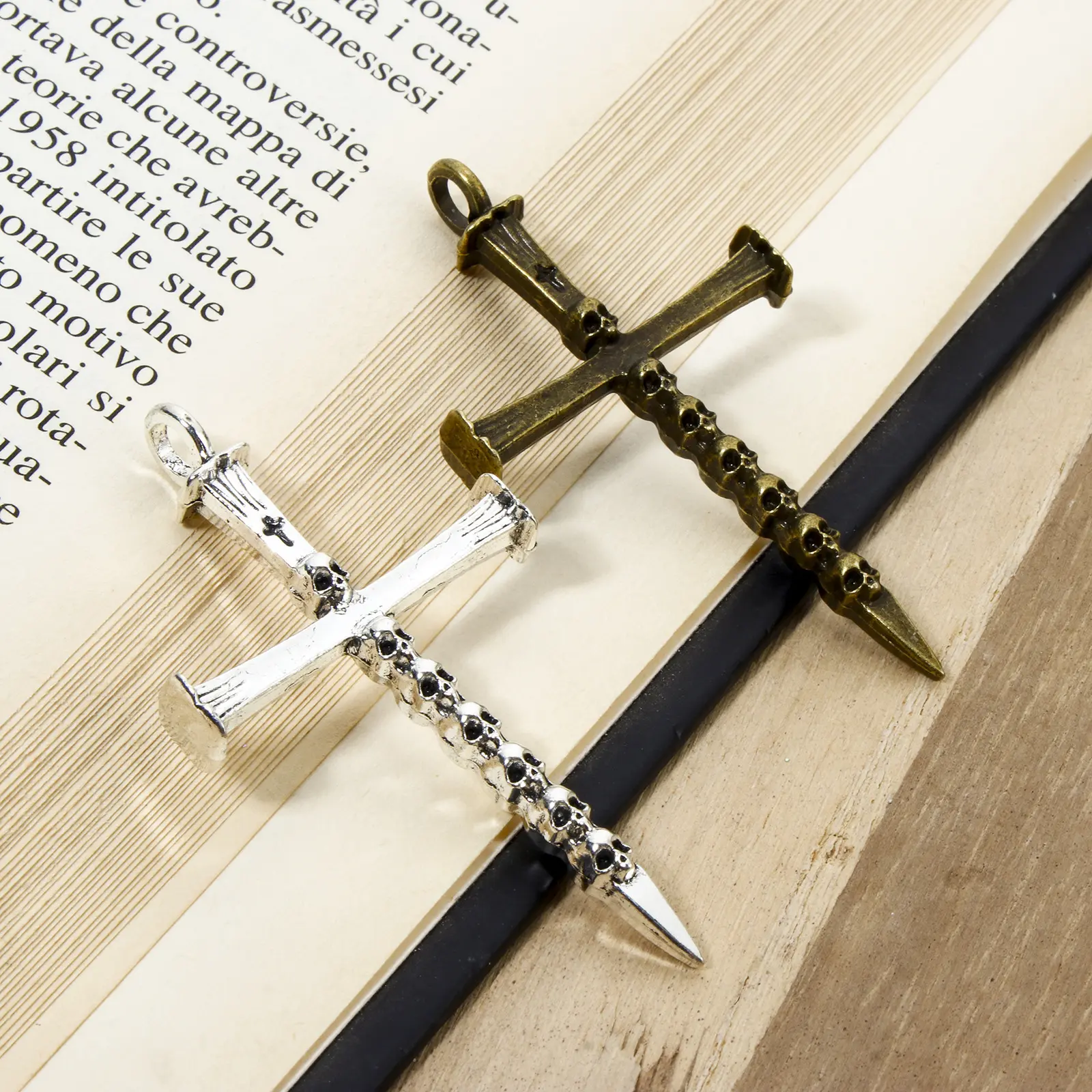 10 Piece Religious Cross Zinc Based Alloy Halloween Pendants Skull For DIY Jewelry Necklace Making Accessories 5.7cm x 3.2cm