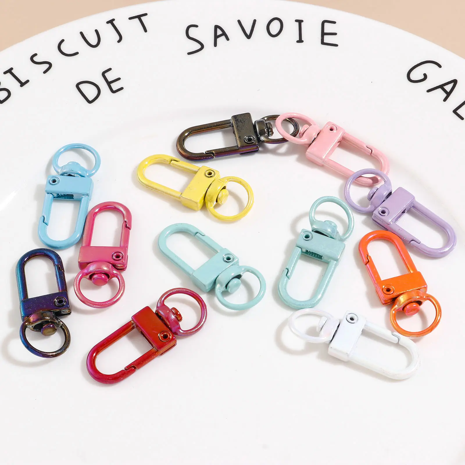 Colorful Zinc Based Alloy Keychain & Keyring Mixed Color Round Dot Painted Open Jump Ring Buckle Ring Key For diy Jewelry, 10PCs