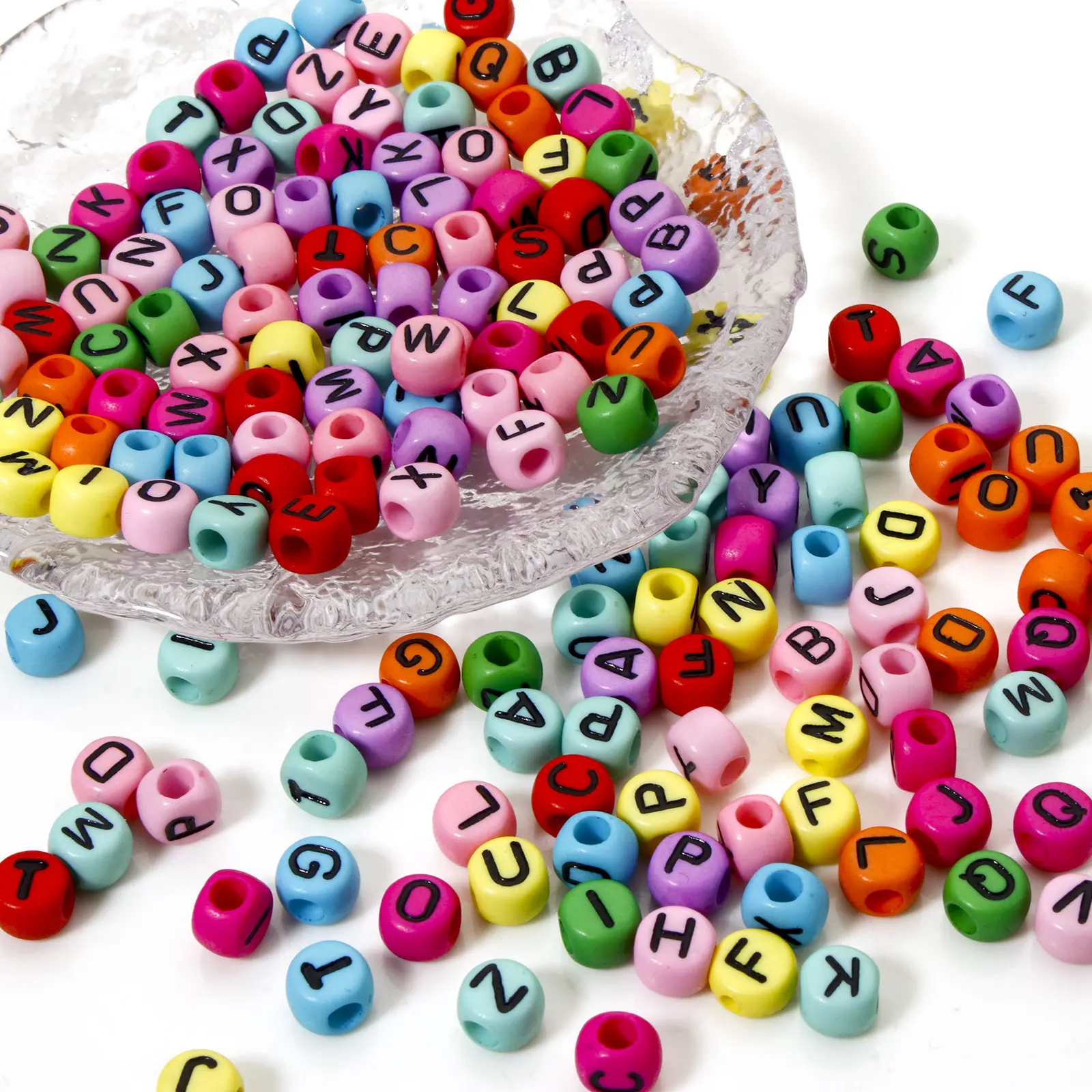 500 PCs Acrylic Beads For DIY Jewelry Making Flat Round At Random Mixed Message " A-Z " About 7mm x 6mm, Hole: Approx 2.6mm