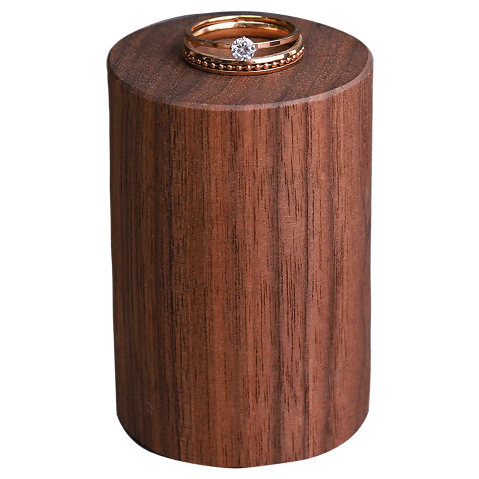 Vintage Dark Brown Cylinder High-end Black Walnut Wood Jewelry Display Stand Storage Column Photo Props Ring Earring Bracket 1Pc
