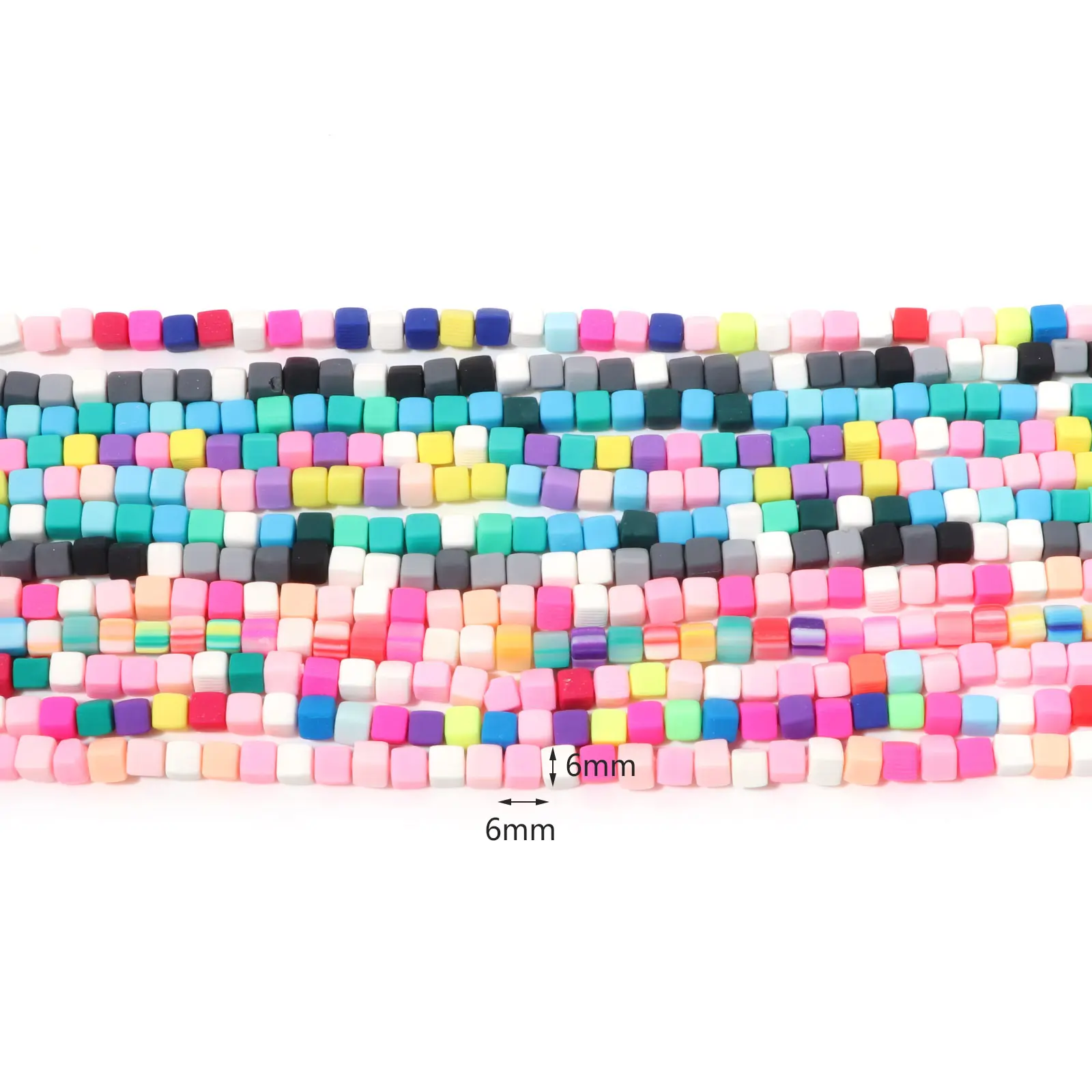 2 Strands (Approx 60 PCs/Strand) Polymer Clay Beads Cube At Random Color About 6mm x 6mm, Hole: Approx 1.2mm, 40cm(15 6/8") long