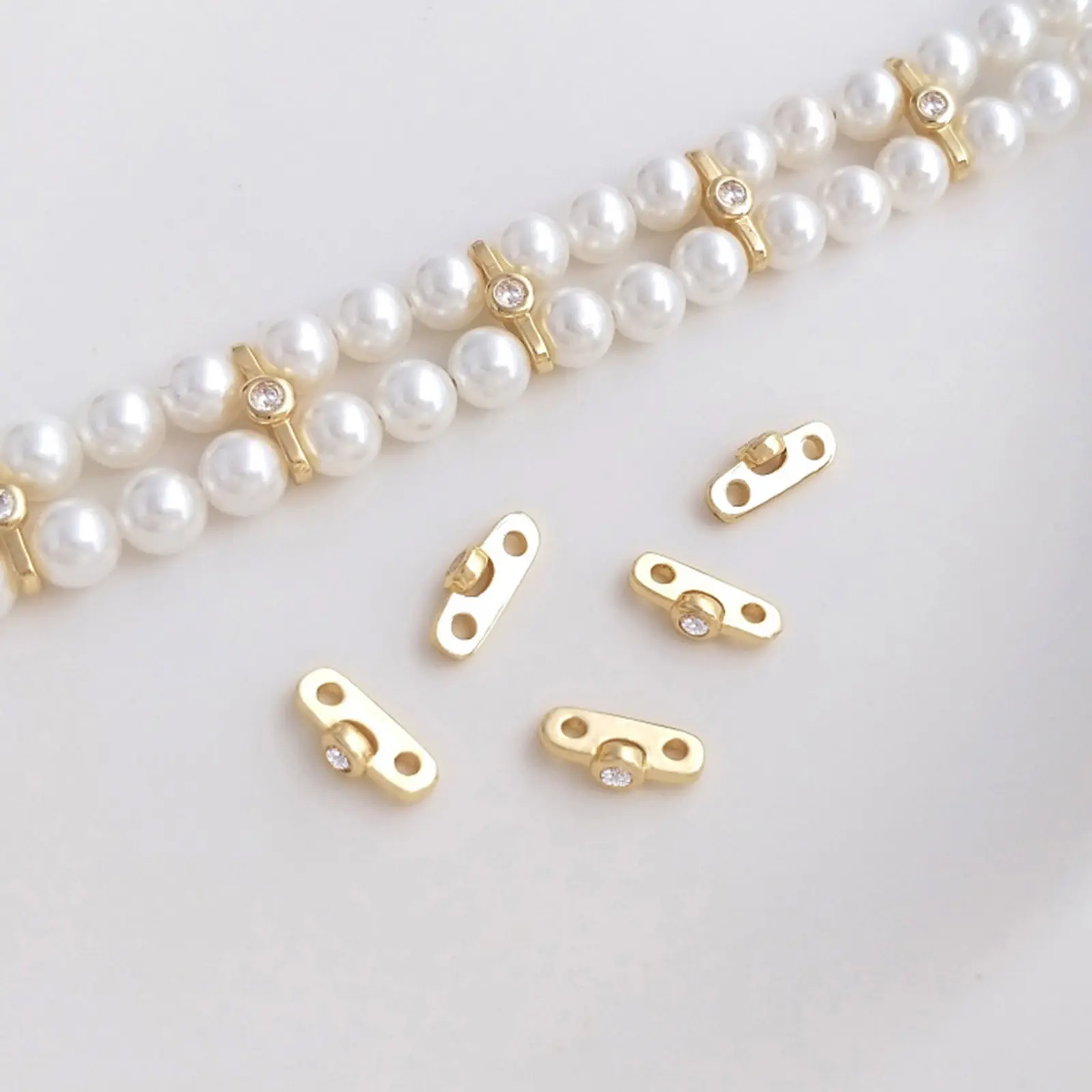 2/10PCs Brass & Cubic Zirconia Spacer Beads For DIY Bracelet Jewelry Making Findings 14K Real Gold Plated Transparent Clear Bead