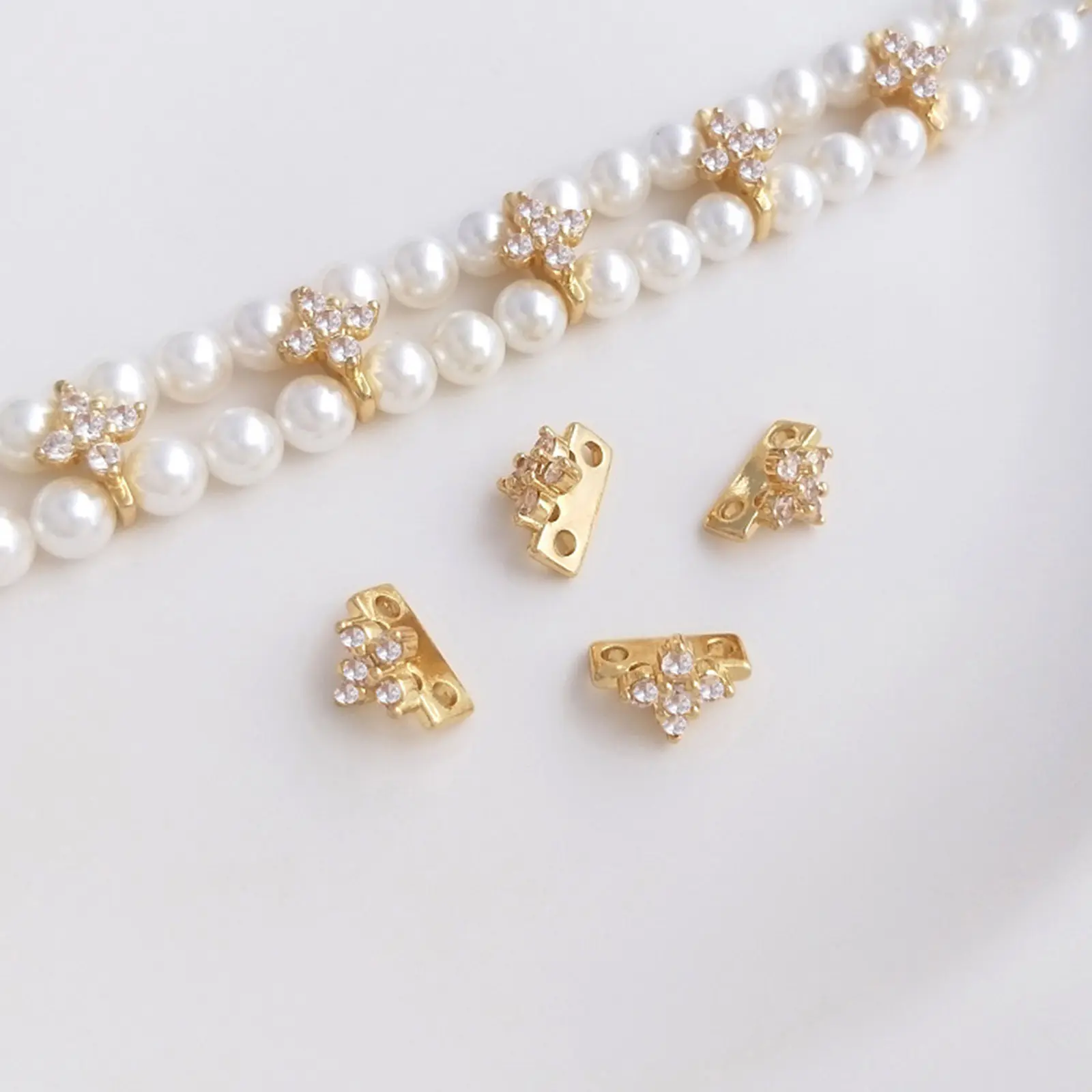 2/10PCs Brass & Cubic Zirconia Spacer Beads For DIY Bracelet Jewelry Making Findings 14K Real Gold Plated Transparent Clear Bead