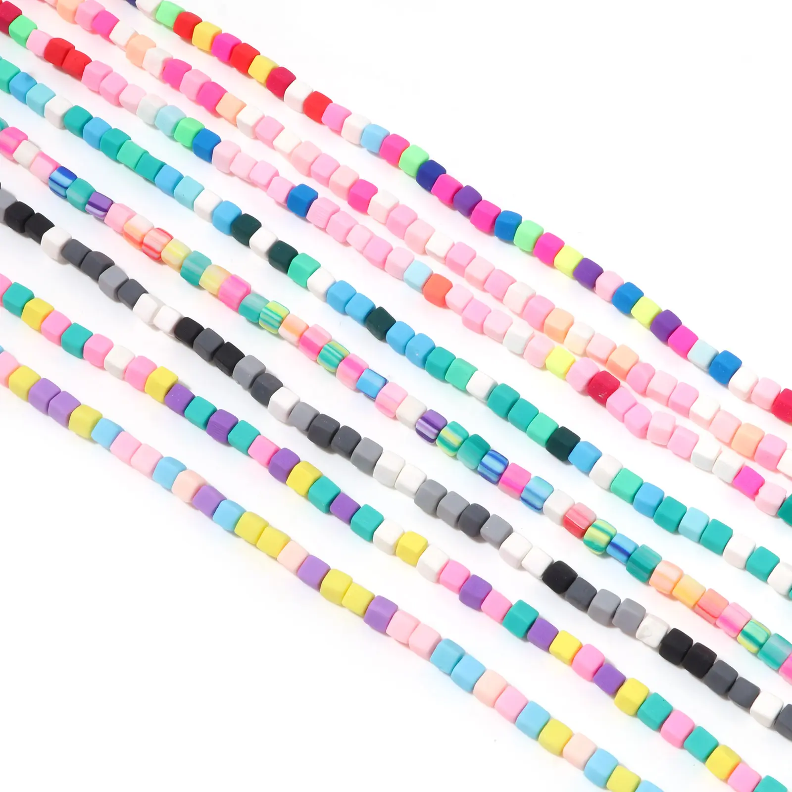 2 Strands (Approx 60 PCs/Strand) Polymer Clay Beads Cube At Random Color About 6mm x 6mm, Hole: Approx 1.2mm, 40cm(15 6/8") long