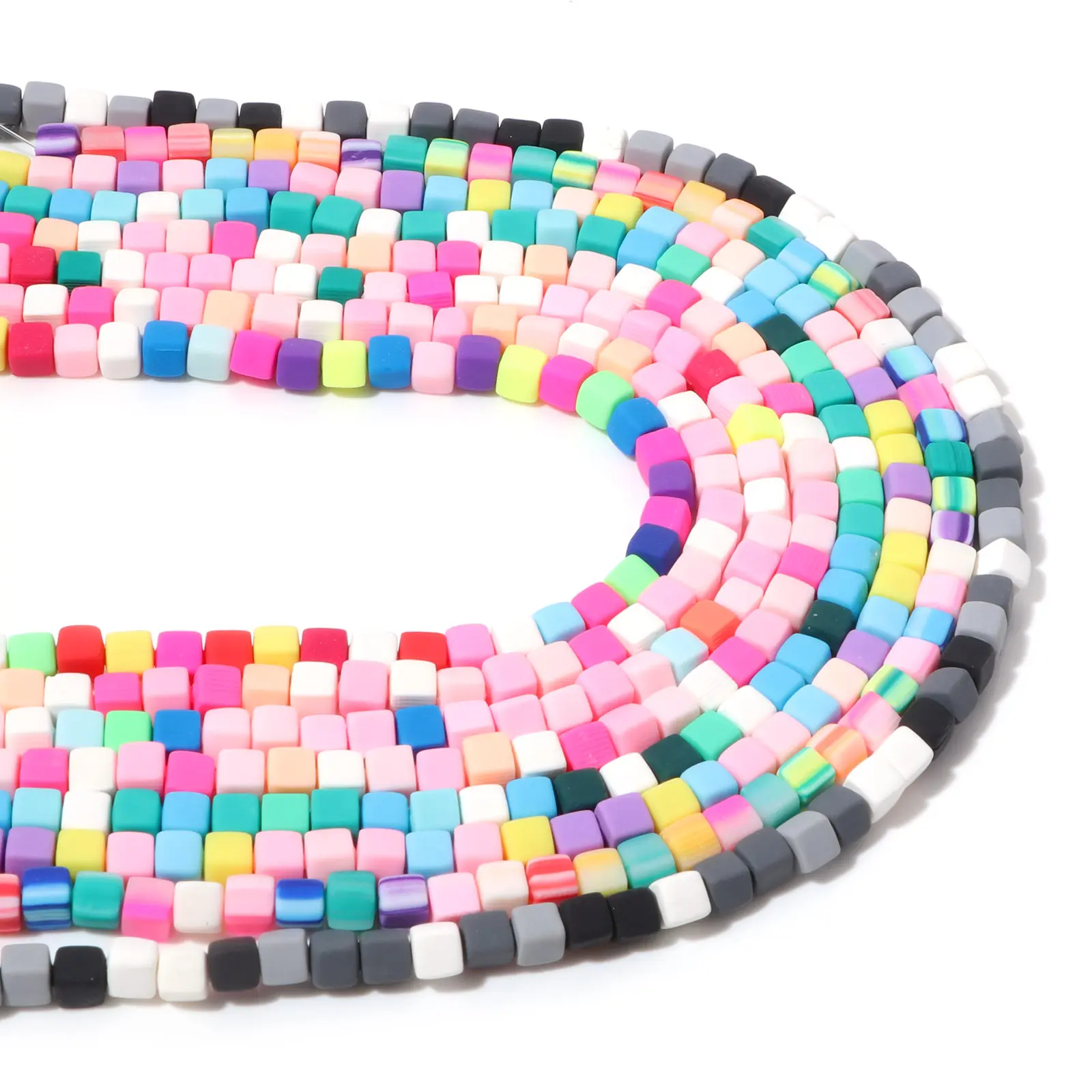 2 Strands (Approx 60 PCs/Strand) Polymer Clay Beads Cube At Random Color About 6mm x 6mm, Hole: Approx 1.2mm, 40cm(15 6/8") long