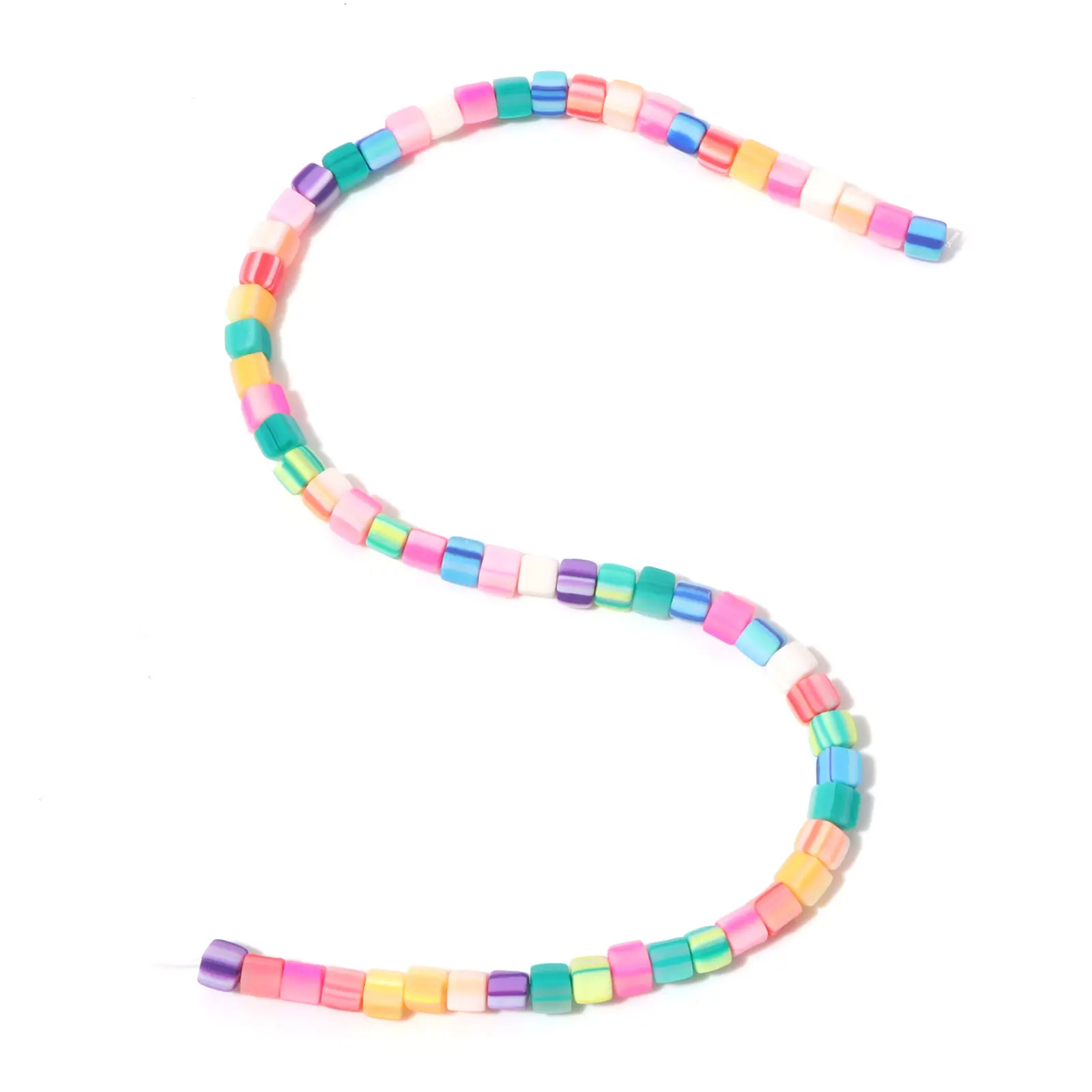 2 Strands (Approx 60 PCs/Strand) Polymer Clay Beads Cube At Random Color About 6mm x 6mm, Hole: Approx 1.2mm, 40cm(15 6/8") long