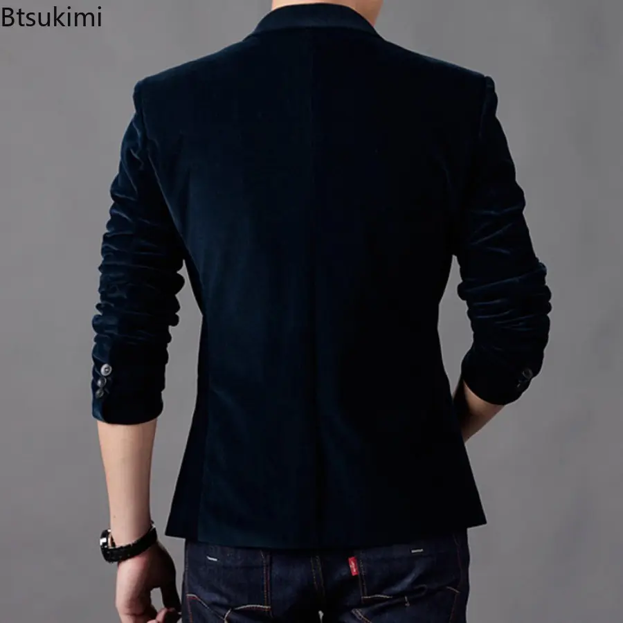 2025 Men's Corduroy Blazer Jackets Spring Autumn Fashion Business Casual Slim Suit Coats Men Wedding Groom Tops Stage DJ Costume