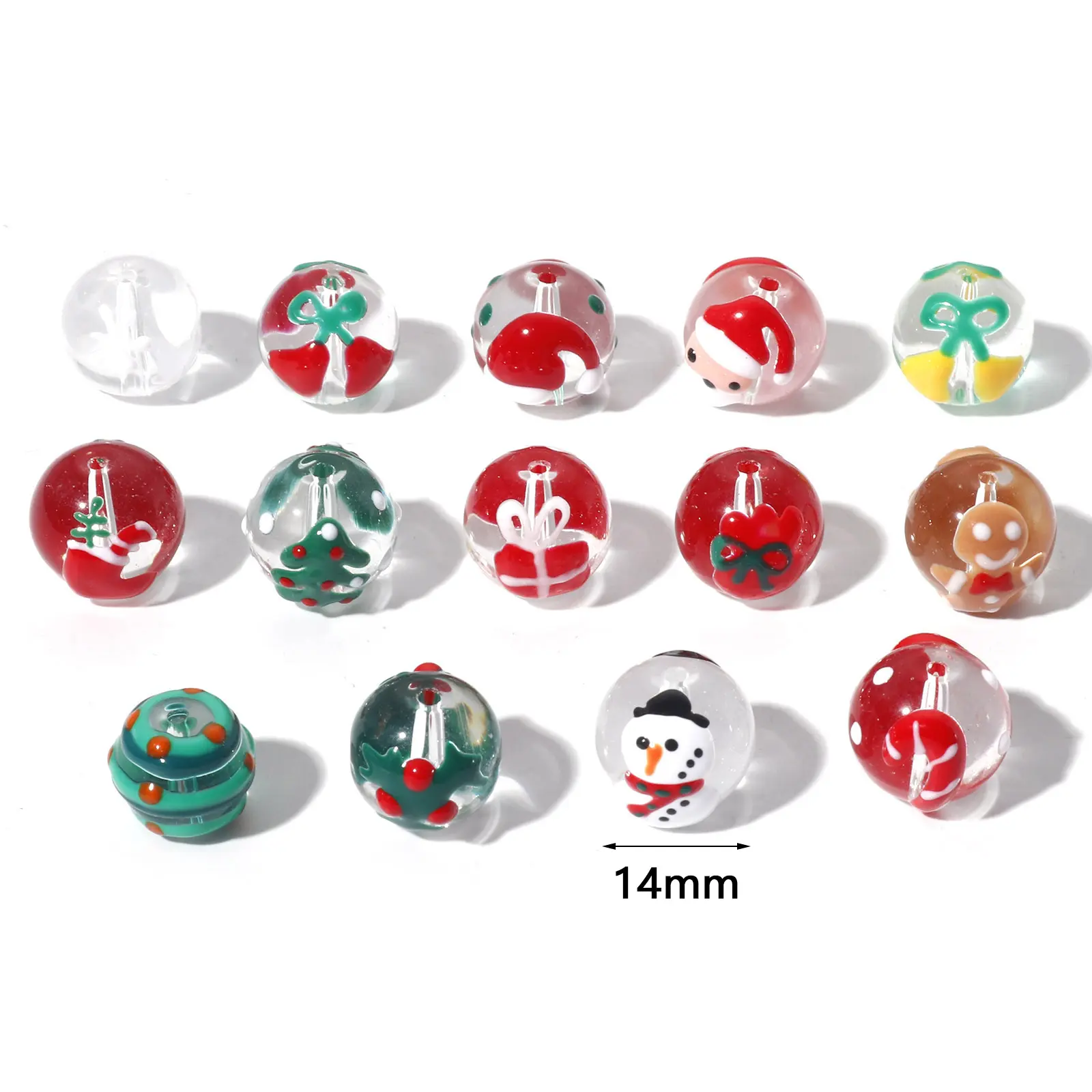 5 PCs Round Christmas Lampwork Glass Beads Multicolor Xmas Tree Snowman Enamel DIY Making About 14mm Dia, Hole: Approx 1.5mm