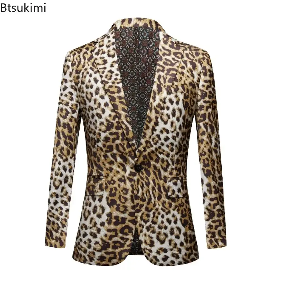 New2025 Leopard Print Suit Sets Men's Fashion Slim Fit  Singer Stage Costumes Two Pieces Nightclub Party Men Clothing Oversized