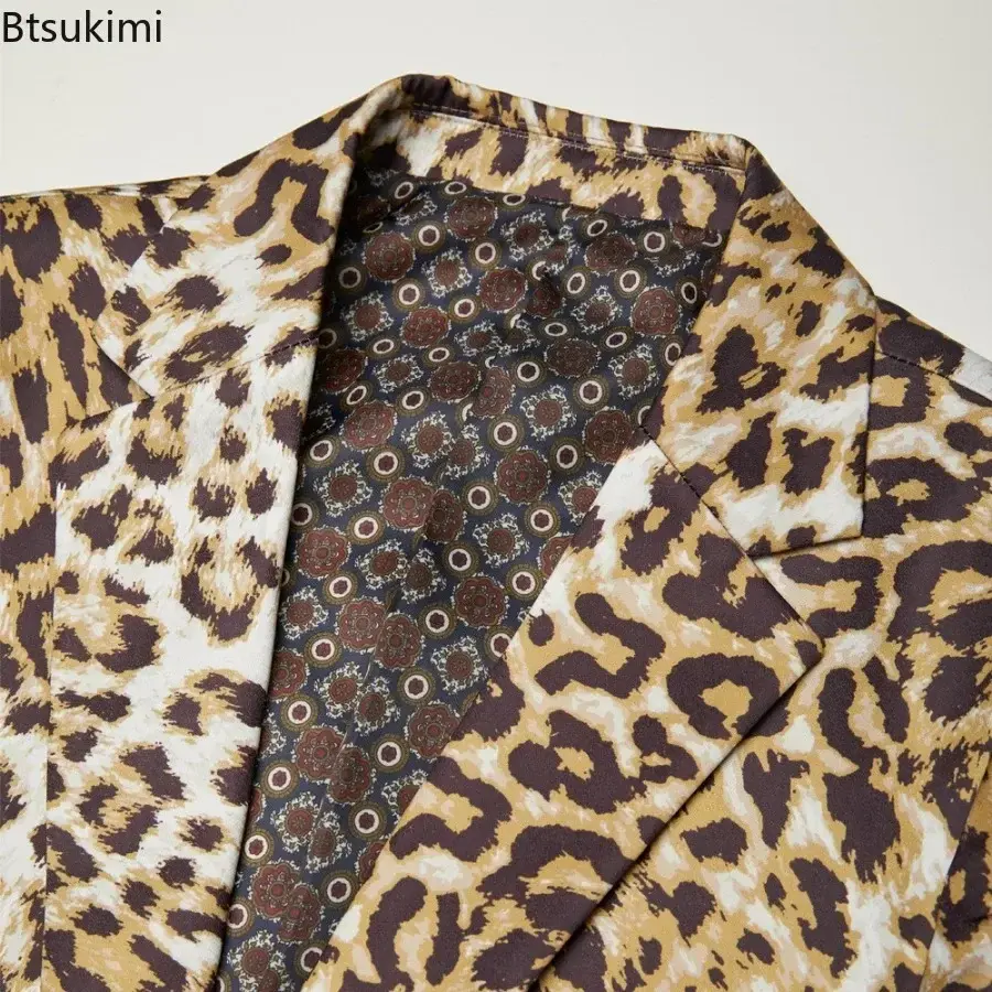 New2025 Leopard Print Suit Sets Men's Fashion Slim Fit  Singer Stage Costumes Two Pieces Nightclub Party Men Clothing Oversized