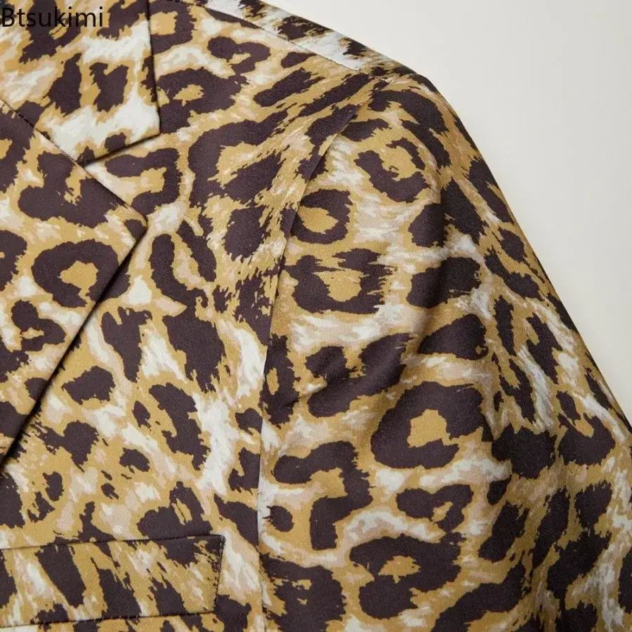 New2025 Leopard Print Suit Sets Men's Fashion Slim Fit  Singer Stage Costumes Two Pieces Nightclub Party Men Clothing Oversized