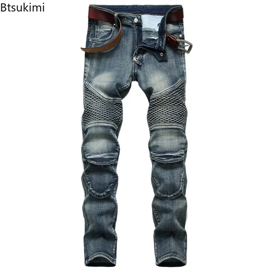 2025 Men's Retro Style Slim Fit Jeans Pants High Quality Hip Hop High Street Casual Trousers Handsome Motorcycle Pants for Men