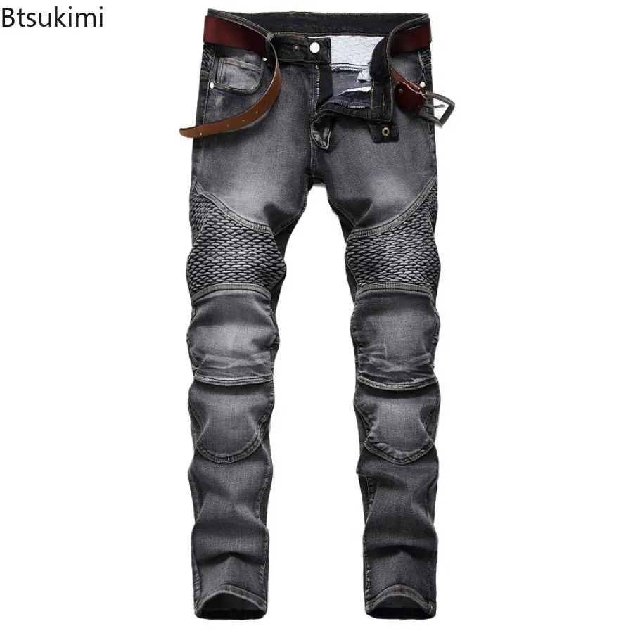 2025 Men's Retro Style Slim Fit Jeans Pants High Quality Hip Hop High Street Casual Trousers Handsome Motorcycle Pants for Men