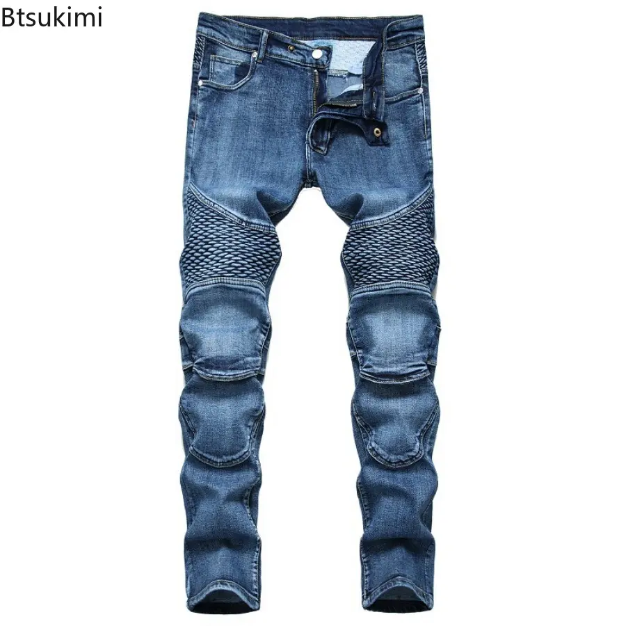 2025 Men's Retro Style Slim Fit Jeans Pants High Quality Hip Hop High Street Casual Trousers Handsome Motorcycle Pants for Men
