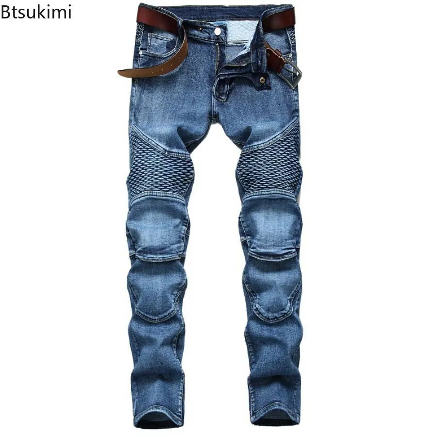 2025 Men's Retro Style Slim Fit Jeans Pants High Quality Hip Hop High Street Casual Trousers Handsome Motorcycle Pants for Men
