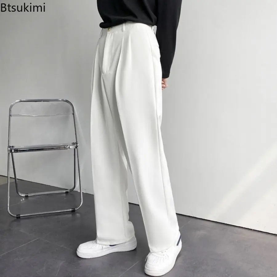 Men's Summer Casual Wide Leg Pants Solid Color Loose Suit Pants Fashion Sagging Sensation Trouser Men Streetwear Trend Clothing