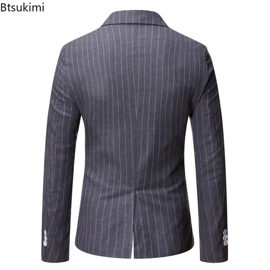 Spring Autumn Men's Striped Blazer Jacket Fashion Double Breasted Men Suit Coats Casual Business Homme Costume Gentleman Coats