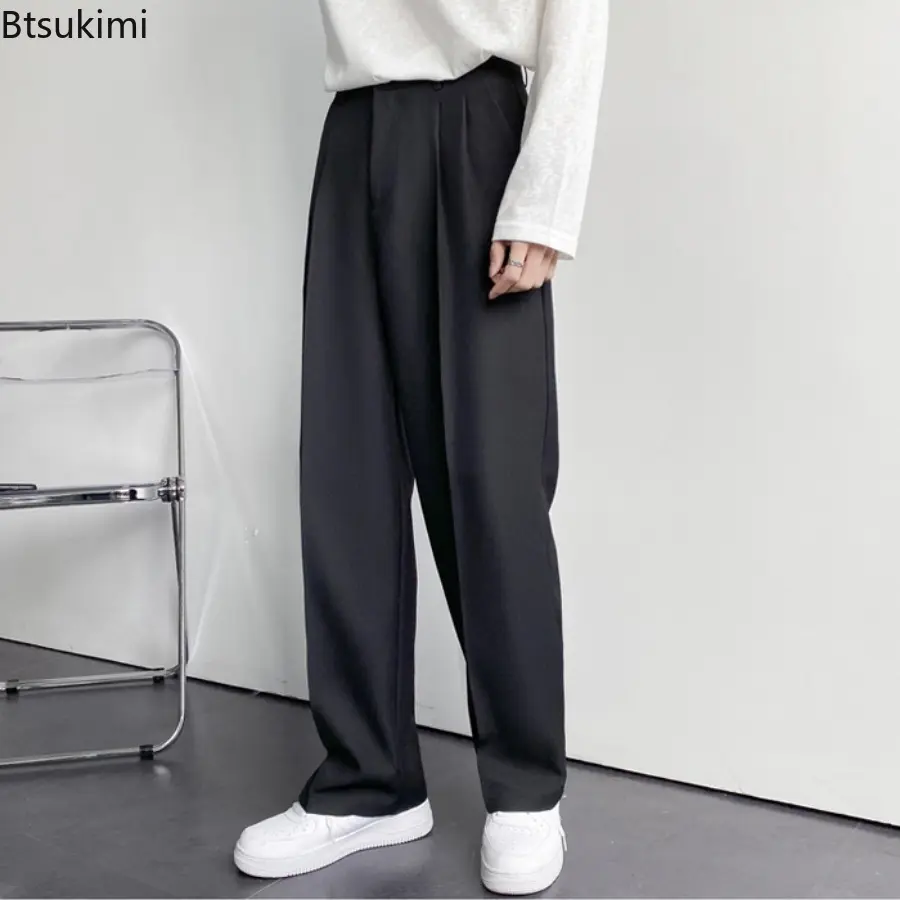 Men's Summer Casual Wide Leg Pants Solid Color Loose Suit Pants Fashion Sagging Sensation Trouser Men Streetwear Trend Clothing