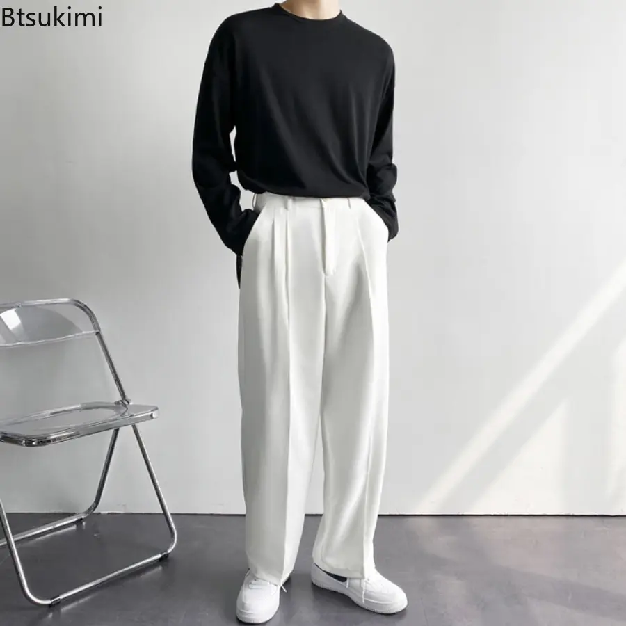 Men's Summer Casual Wide Leg Pants Solid Color Loose Suit Pants Fashion Sagging Sensation Trouser Men Streetwear Trend Clothing