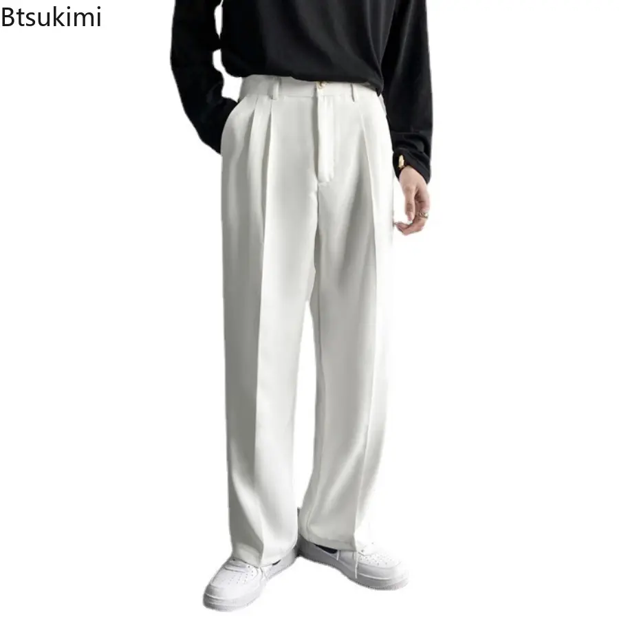 Men's Summer Casual Wide Leg Pants Solid Color Loose Suit Pants Fashion Sagging Sensation Trouser Men Streetwear Trend Clothing