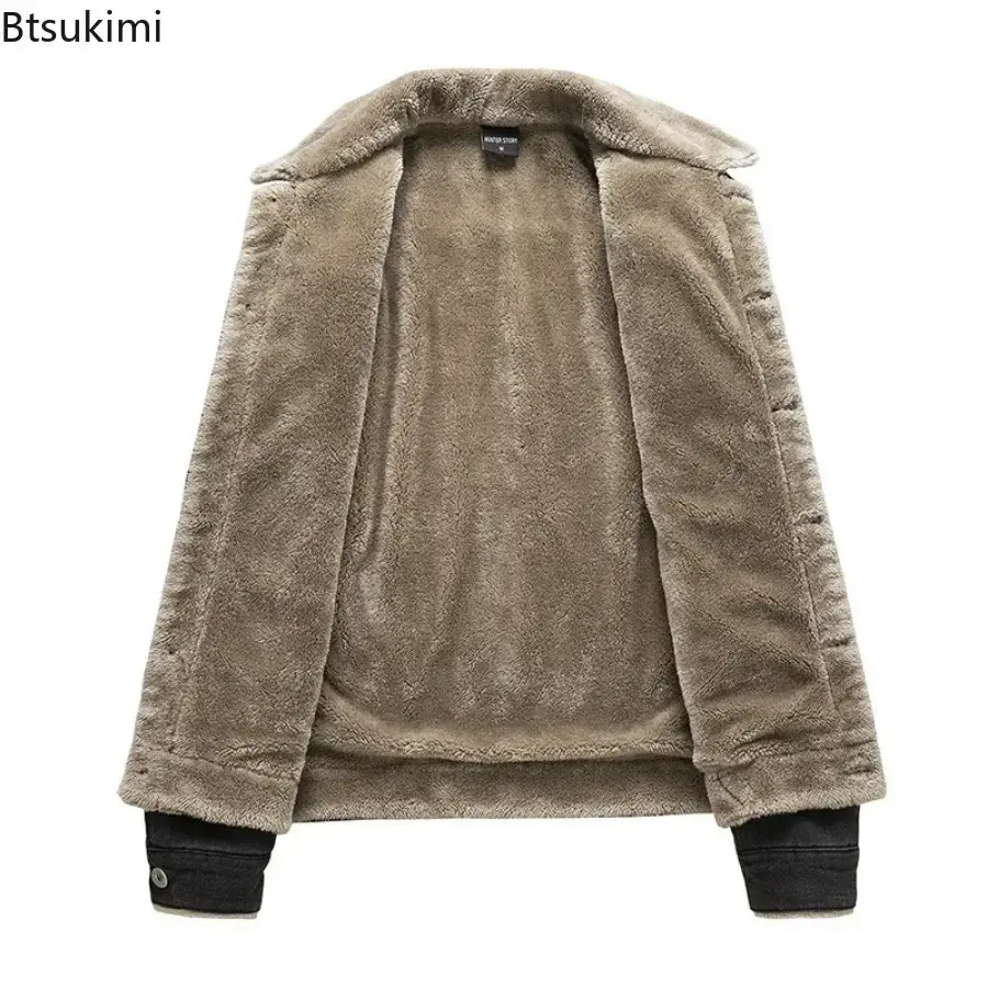 2025 Men's Vintage Denim Jacket Autumn Winter New Thicked Plush Liner Warm Loose Casual Lapel Neck Coat Male Fashion Jean Parkas