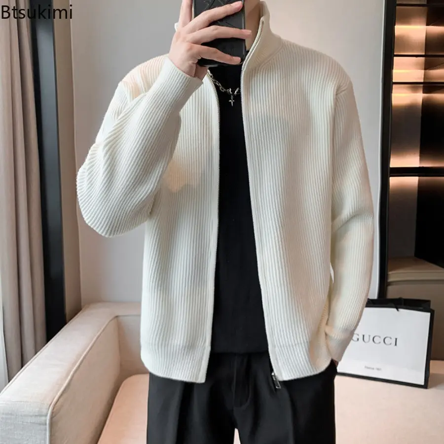 2025 New Spring Autumn Sweater Cardigan Thin Knitted Coat Men's Fashion Versatile Solid Color Long Sleeve Zipper Jacket Coats