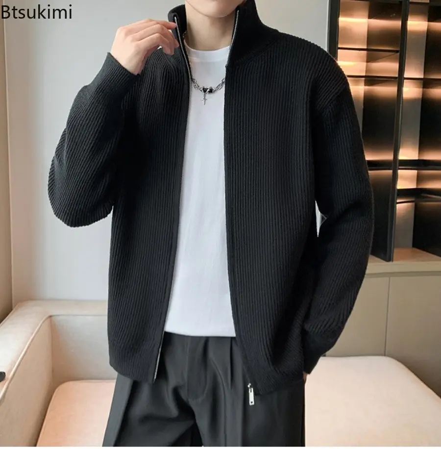 2025 New Spring Autumn Sweater Cardigan Thin Knitted Coat Men's Fashion Versatile Solid Color Long Sleeve Zipper Jacket Coats